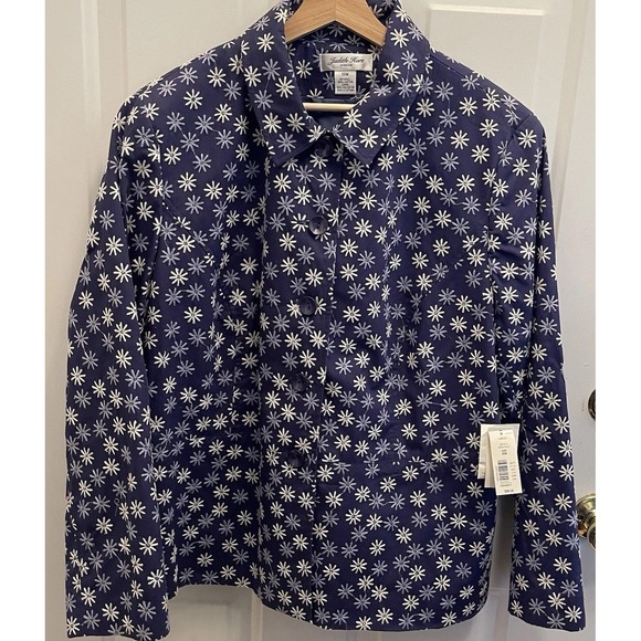 JUDITH HART Limoges Blue Cotton Blazer Jacket Embroidered Womens 20W Career‎ NEW - Picture 2 of 7
